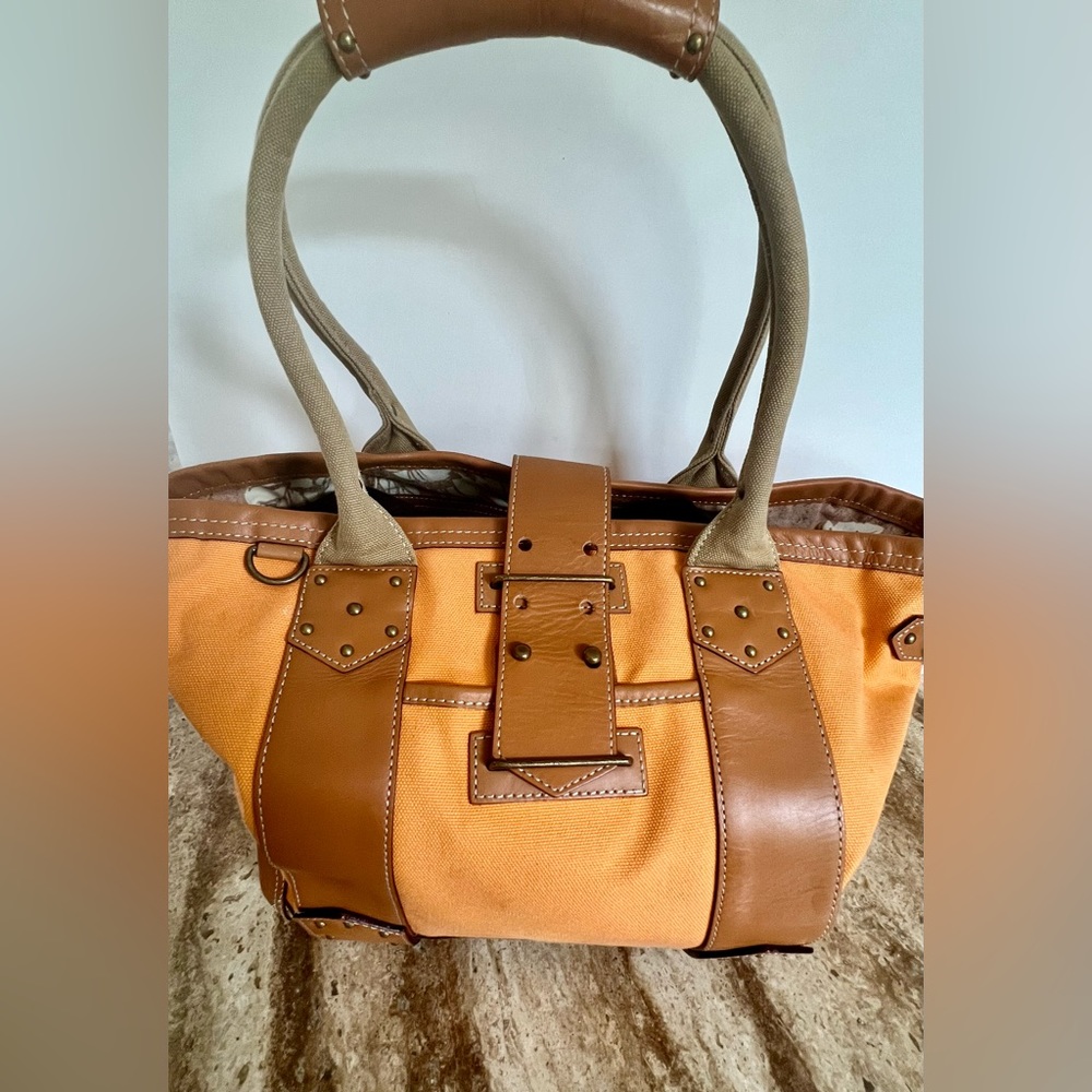 J Crew tangerine canvas with leather trim, tote